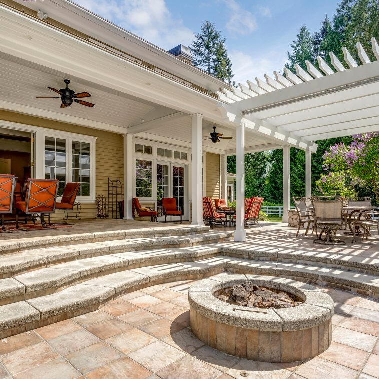 custom construction of patio with a pergola